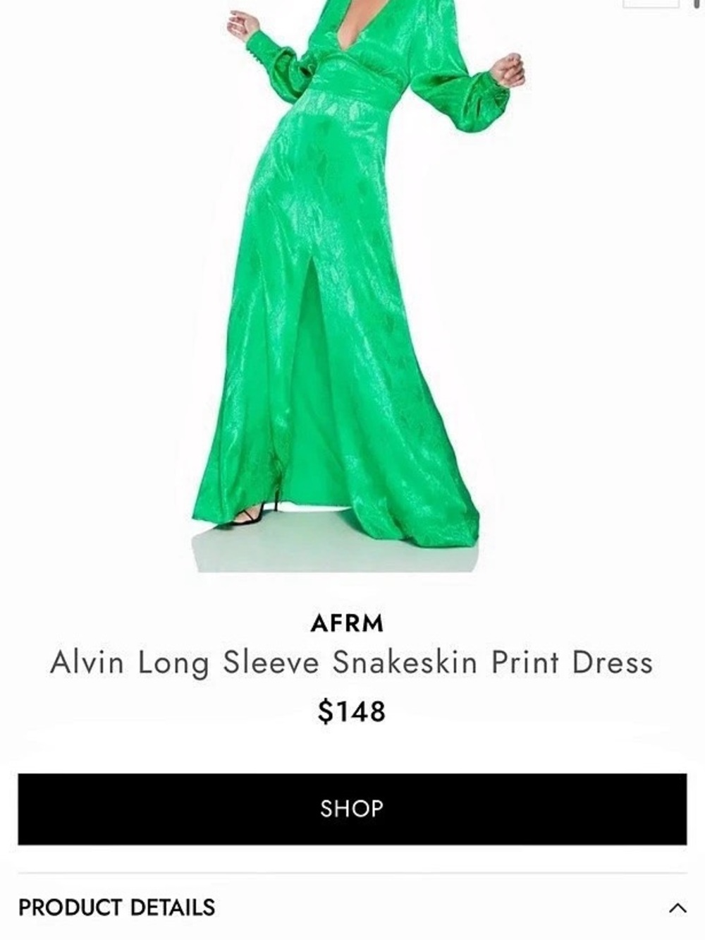 AFRM Alvin Long Sleeve Snakeskin Print Dress Maxi in Green